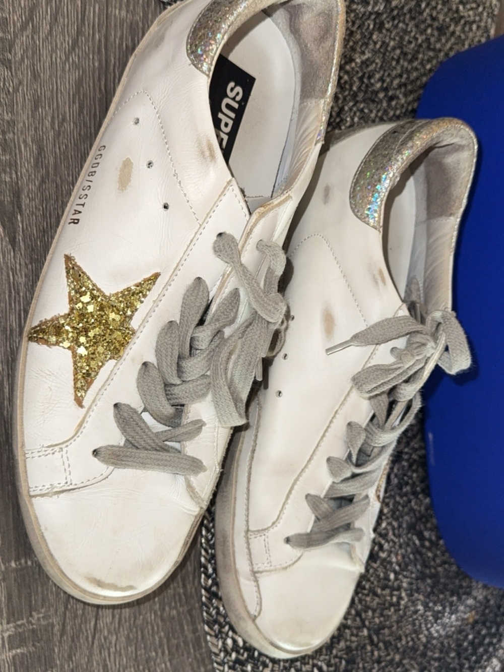 Golden Goose White Leather Sneakers with Gold Glitter Star size 40